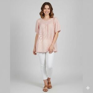 NWT Linda Anderson XL Peach Textured Blouse Shimmer Sparkle Spring